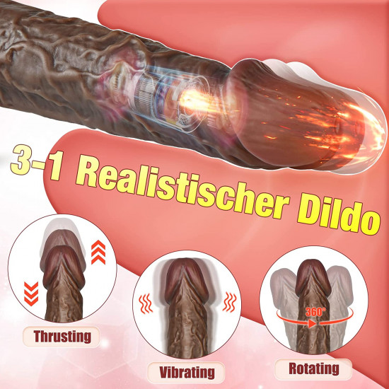 crazed thrusting and rotating vibrating suction-cup dildo - chocolate