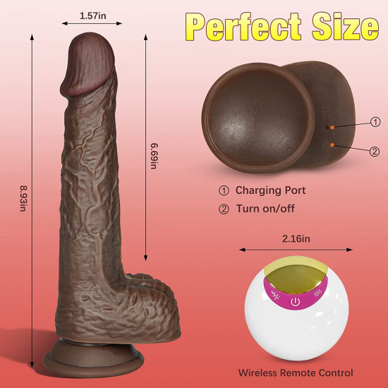 crazed thrusting and rotating vibrating suction-cup dildo - chocolate