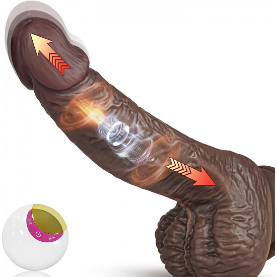 crazed thrusting and rotating vibrating suction-cup dildo - chocolate