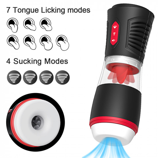 delayed ejaculation training male masturbator cup with 7 tongue-licking & 4 sucking modes