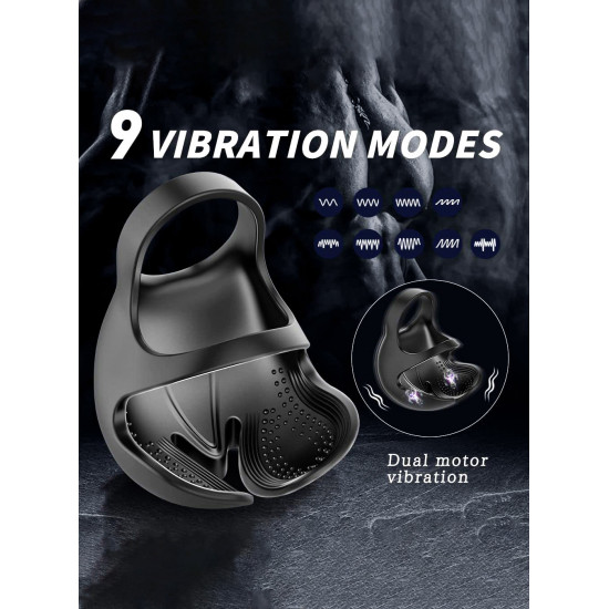 pr9 remote control cock ring 9 modes vibration 2 in 1 testicle penis massager