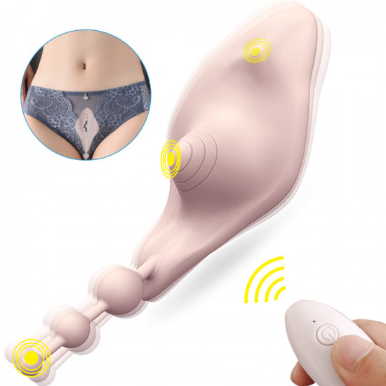 butterfly clit and g spot vibrator with anal beads for panties - w8